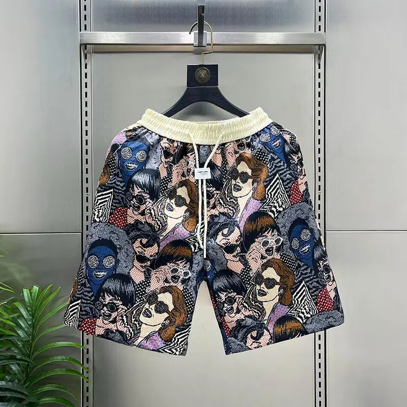 Summer floral shorts men's trendy casual five quarter pants 2025 new loose trendy sports beach pants