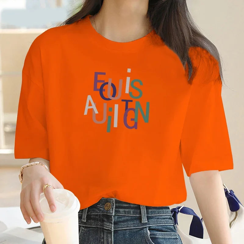 Luxury brand Fashion letter Print women's T-shirt Crew collar Clothing Short Sleeve T-shirt Trend Women's Summer Y2K top