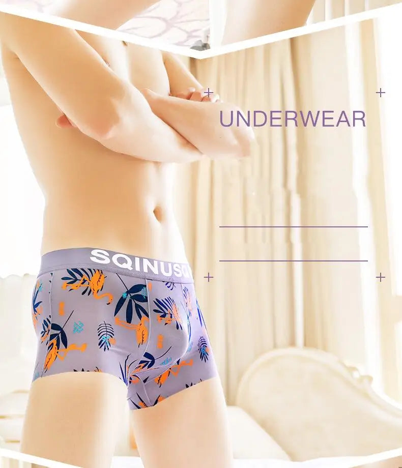 Lightweight Ice Silk Mens Underwear Elastic waistband Boyshorts Cotton 3D-Pouth Youth Boxer shorts Loose Male Boxer Underpants