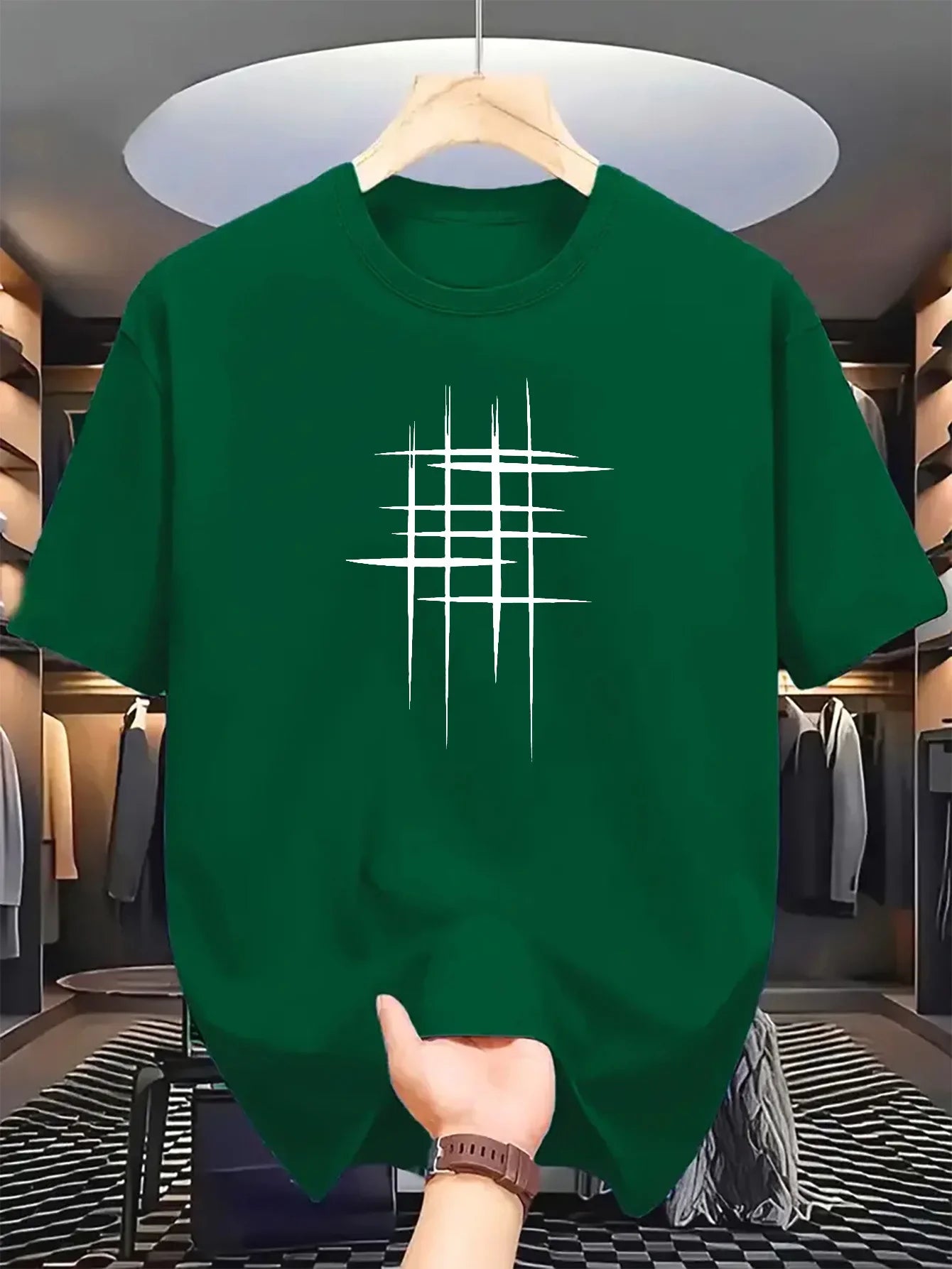 Men's summer 100 cotton fashionable casual loose plus size graphic line printed sports round neck short sleeved T-shirt top