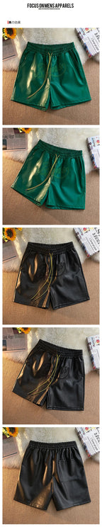 Trendy Brand Men's Shorts Environmental Friendly Leather Pocket Zipper Drawstring Casual Fashionable Summer Loose-Fit Pants