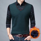 Men's Autumn Winter Sweater Pullover Polo Shirt Collar Fleece Thick Warm Top Clothes Business Casual Jumpers