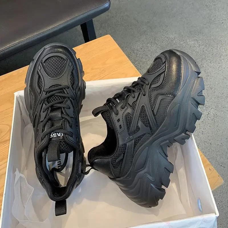 New Summer Black Women New Fashion Platform Sport designer Shoes Women Casual Chunky Sneakers Women Mesh Leather Platform Shoes