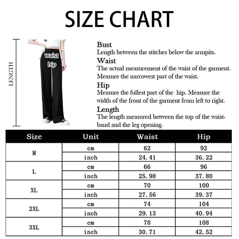 Ice Silk Wide-Leg Pants Women Cool Sweatpants Summer Thin Pleat Loose Straight Pants Office Lady Casual Drawstring Long Trousers