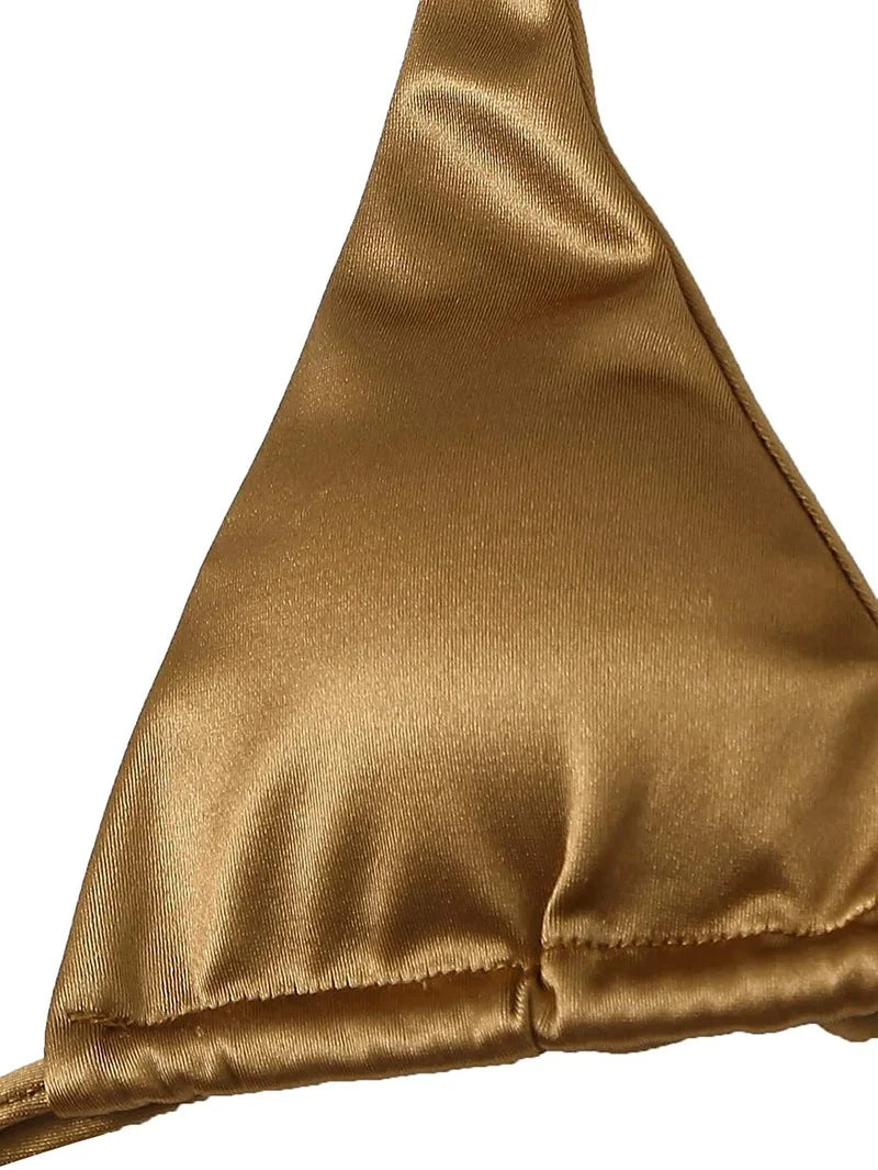 Wrap Around Halter Metallic Satin Bikini Women Swimwear Female Swimsuit Two-pieces Bikini Set Brazilian Bathing Suit Swim Lady