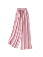 SuyaDream Women Wide Leg Pants 100%Real Silk Solid Elastic Waisted Ankle-length 2024 Office Spring Autumn Chic Trousers Black