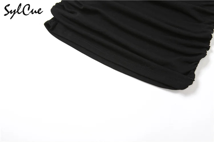 Sylcue Black Mysterious Sexy Mature Beautiful Tight Hot Confident Summer Party Intellectual Elegant Simple Women'S Strap Dress