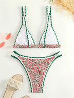 Trend Print Bikini Bordered Straps Swimsuit Thong Push Up Y2K Boho Swimwear Kawaii Women Two Piece Brazil BeachWear Bathing Suit