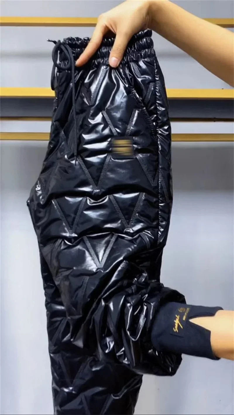 Winter Oversized Down Cotton Pencil Pants Warm Korean Fashion Slim Thick Women Pantalones Casual High Wais Black Trousers 4XL