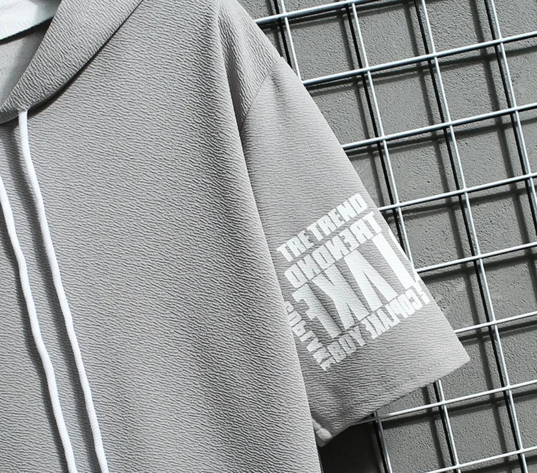 Summer T shirt Men's Hoodies Men Clothing Casual Harajuku Streetwear Print Hooded Top Short Sleeve Sweatshirts Men