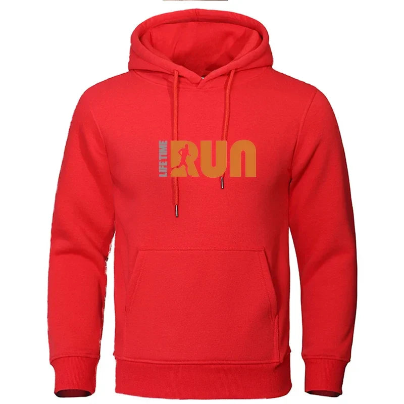 Men's Hoodie Street Fashion Lifetime Run Printed Sweatshirt Fleece Ladies Casual Funny Loose Hooded Top Men's Clothing