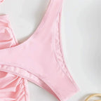 Cute Pink Ruched Swimwear Push Up Bandage Bikini Thong Pleated Swimsuit 3 Piece Women's Skirt Beach Outfits Bikinis Bathing Suit