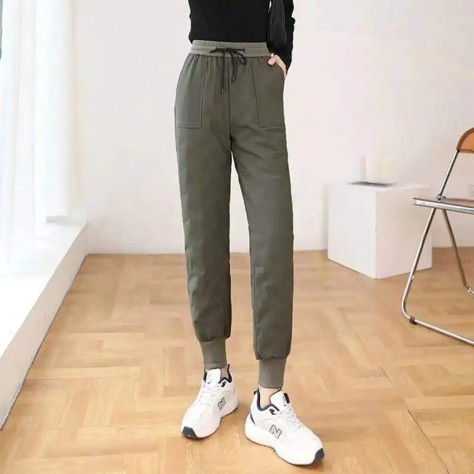 down Bottoming down Cotton Pants Women's New Loose High Waist down Wadded Trousers Women's Fashion Autumn and Winter New