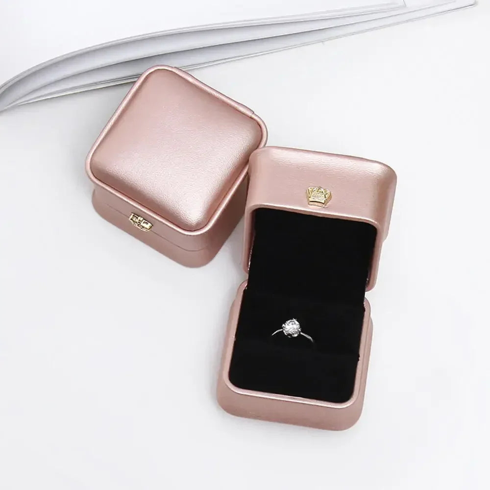 Vintage Double Slots Ring Jewelry Box For Wedding Proposal Engagement Ring Box Gift Organizer Storage PU Leather Packaging Case