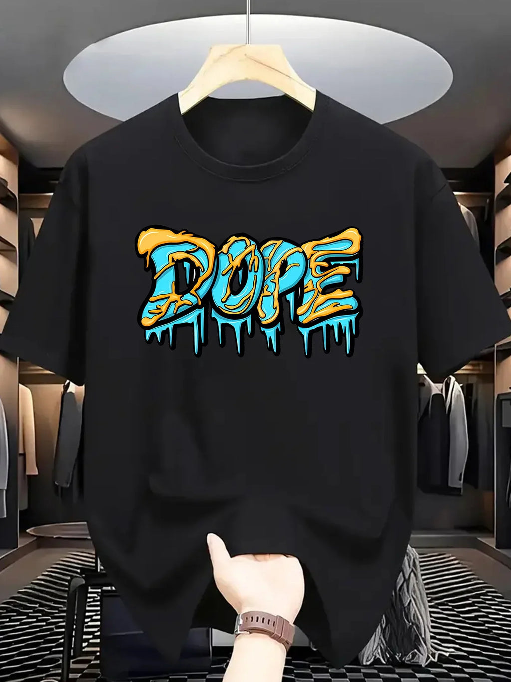 Summer men's 100% pure cotton casual loose oversized fashionable creative DOPE letter printed round neck short sleeved T-shirt