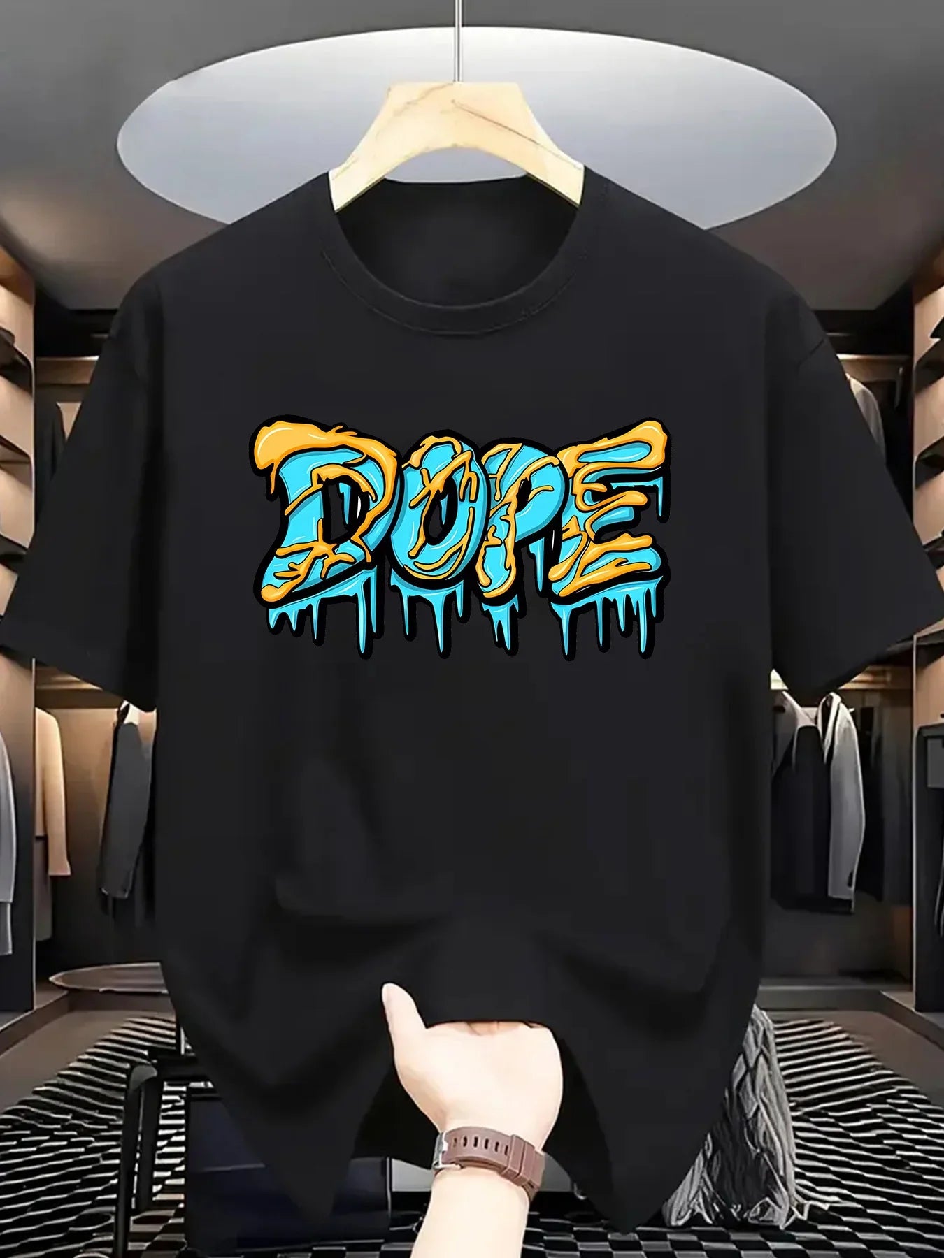 Summer men's 100% pure cotton casual loose oversized fashionable creative DOPE letter printed round neck short sleeved T-shirt