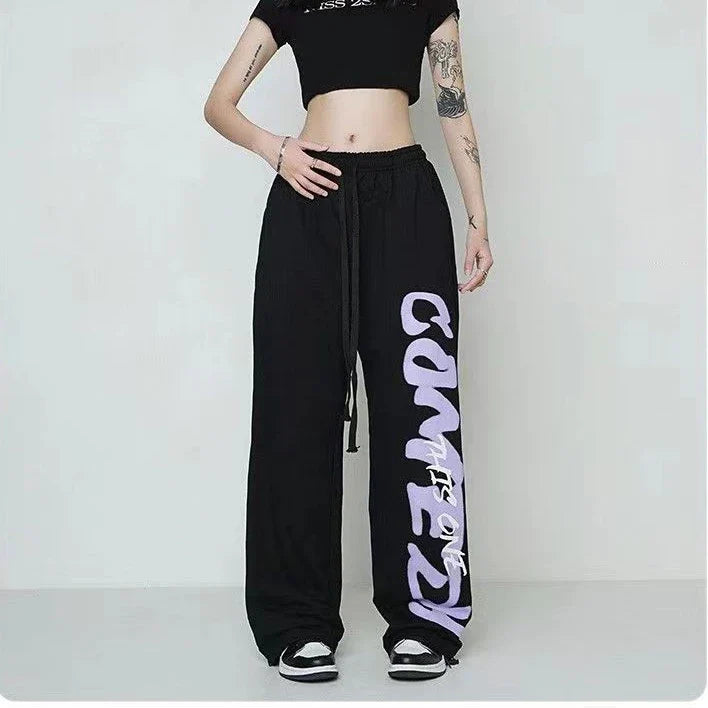 American Star Print Women Oversized Pants High Waist Loose Casual Sports Pants for Women Spring Summer Thin Woman Trouser Y2K