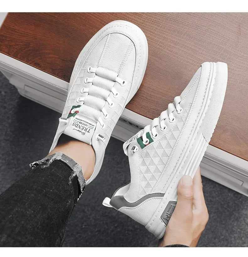 Upgrade your style with Men's Vulcanize Shoes 2025 /White Leather Casual Shoes/
