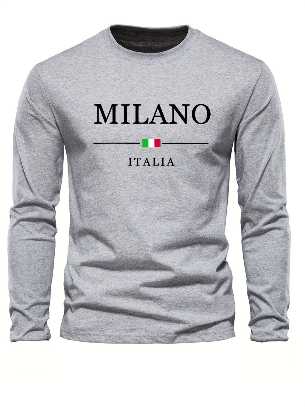 Men's 100% pure cotton comfortable casual loose oversized MALINO ITALIA printed sports round neck long sleeved T-shirt top