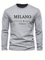 Men's 100% pure cotton comfortable casual loose oversized MALINO ITALIA printed sports round neck long sleeved T-shirt top