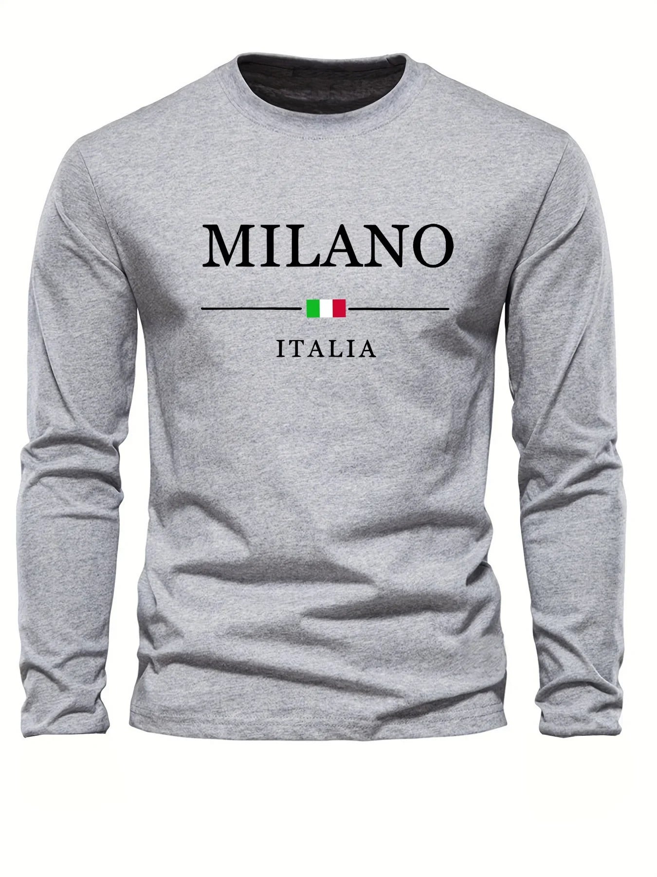 Men's 100% pure cotton comfortable casual loose oversized MALINO ITALIA printed sports round neck long sleeved T-shirt top
