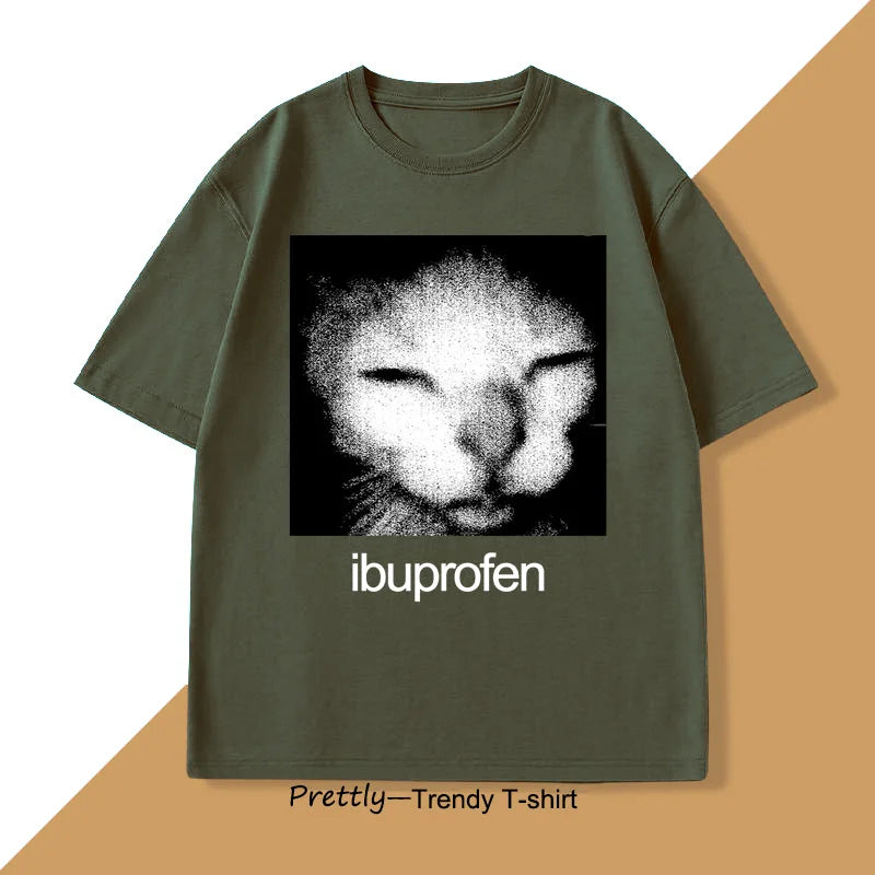 Ibuprofen Cat Meme T-shirt Men Causal Funny Cat Graphic T Shirts Fashion O Neck Mens Clothes Unisex Streetwear T-shirts