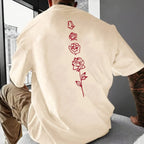 Men's Summer Loose Fit  100 Cotton Rose pattern Print T-shirt Tops
