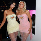 Woman Clothing Rhinestones Loving Heart Cut Out Party Dress Chic Strapless Off Shoulder Bandage Short Evening Gowns Club Dress