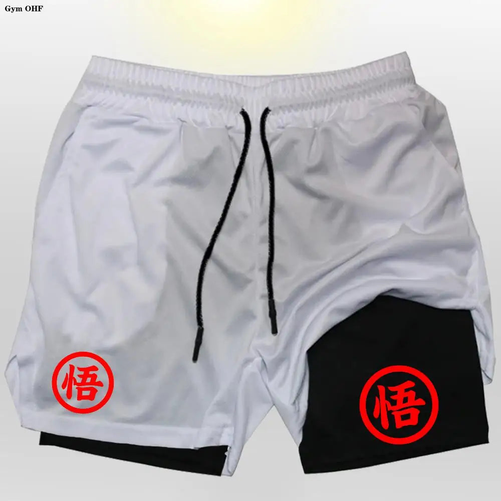 Goku Anime Running Shorts Men Fitness Gym Training 2 in 1 Sports Quick Dry Workout Jogging Double Deck