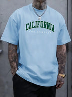 Summer Men's 100% Cotton Casual Sports Loose Large california letter Printed Comfortable Round Neck Short Sleeve T-shirt Top