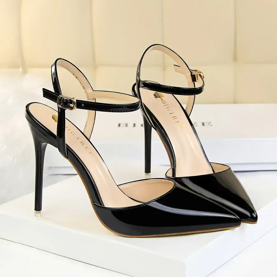 Women 10.5cm High Heels Sandals Lady Metallic Gold Silver Patent Leather Stripper Strap Sandles Wedding Fetish Nightclub Shoes