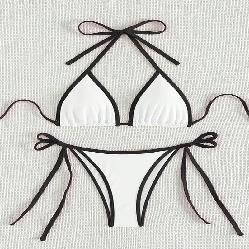 Contrasting Colors String Micro Thong Bikinis Sets Sexy Swimsuit Women 2025 Halter Mini Swimwear Biquinis Beachwear Bikini Mujer