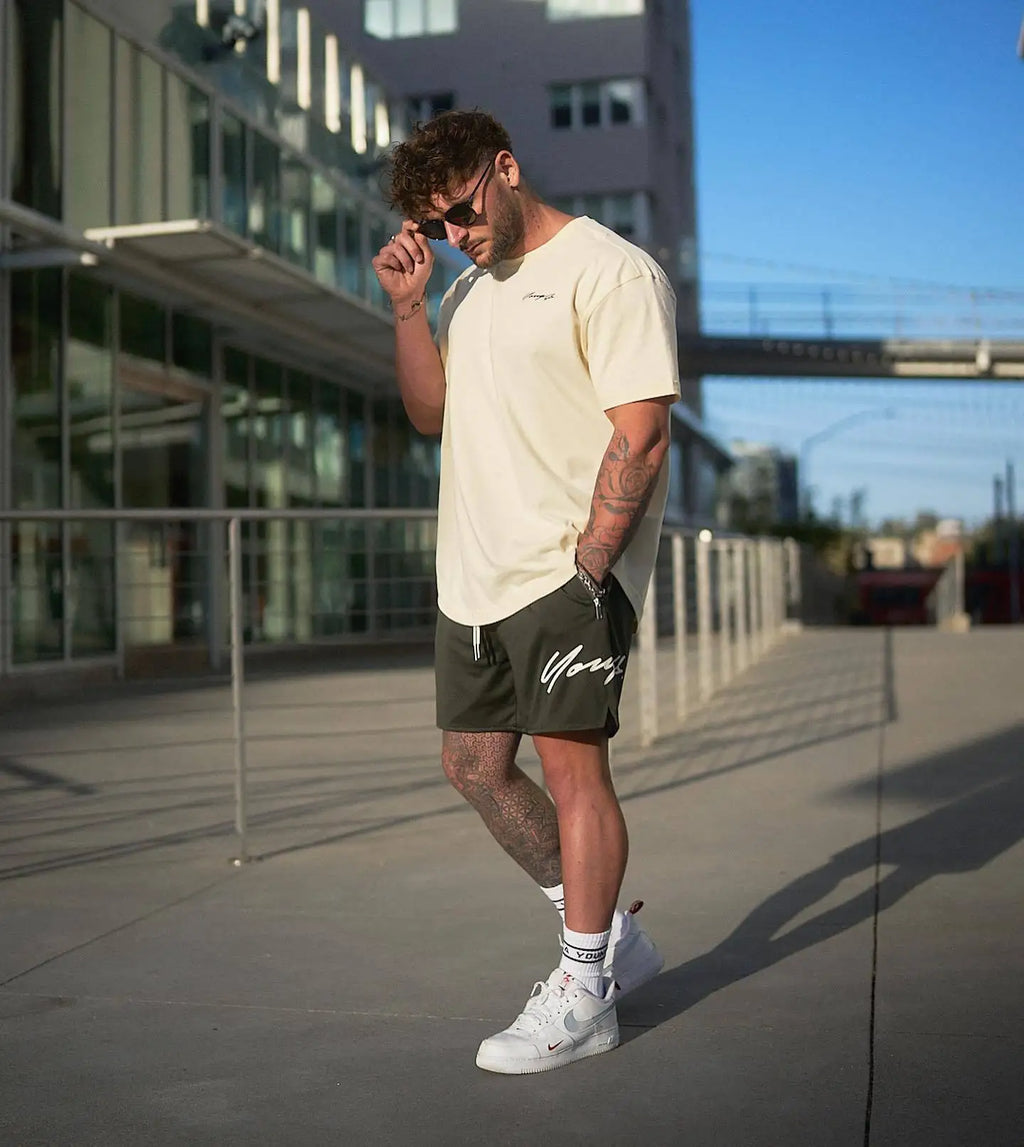 Woven Sports Quick Drying Black Shorts Men's Fitness Tide Brand Bodybuilding Slim Zipper Pocket Running Hip-hop Training Pants