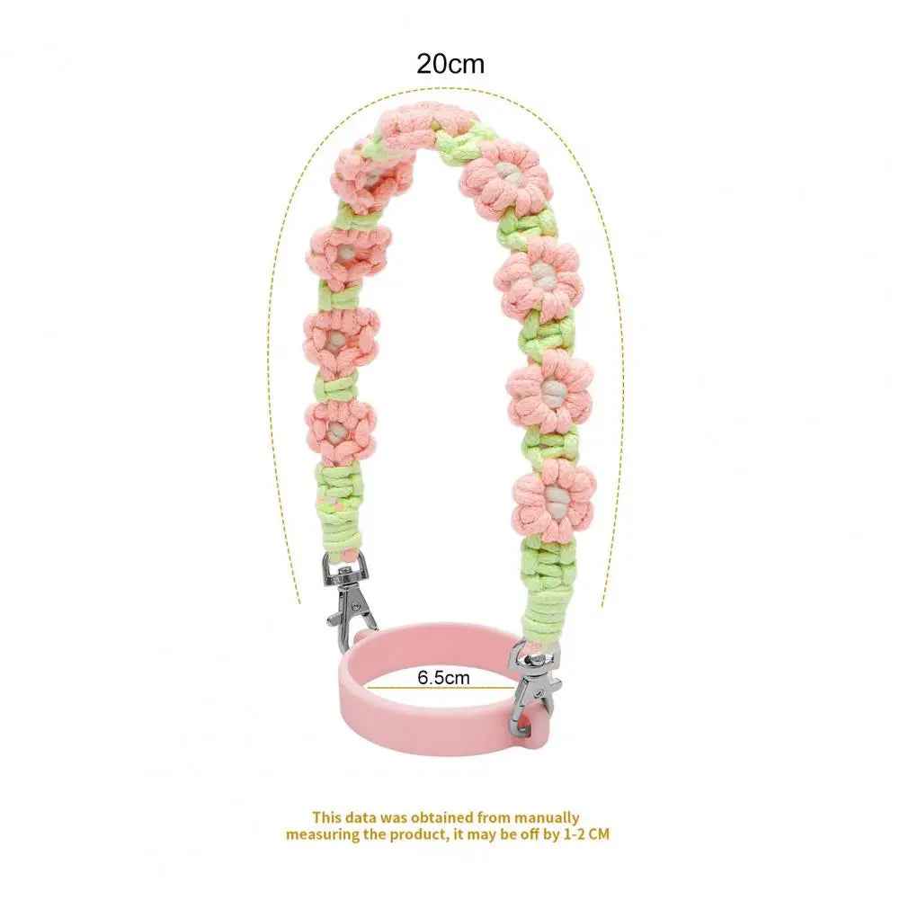 Water Bottle Handle Strap Handmade Flower 16-40oz Tumbler Silicone Safety Ring Cotton Rope Flower Durable Water Bottle Strap