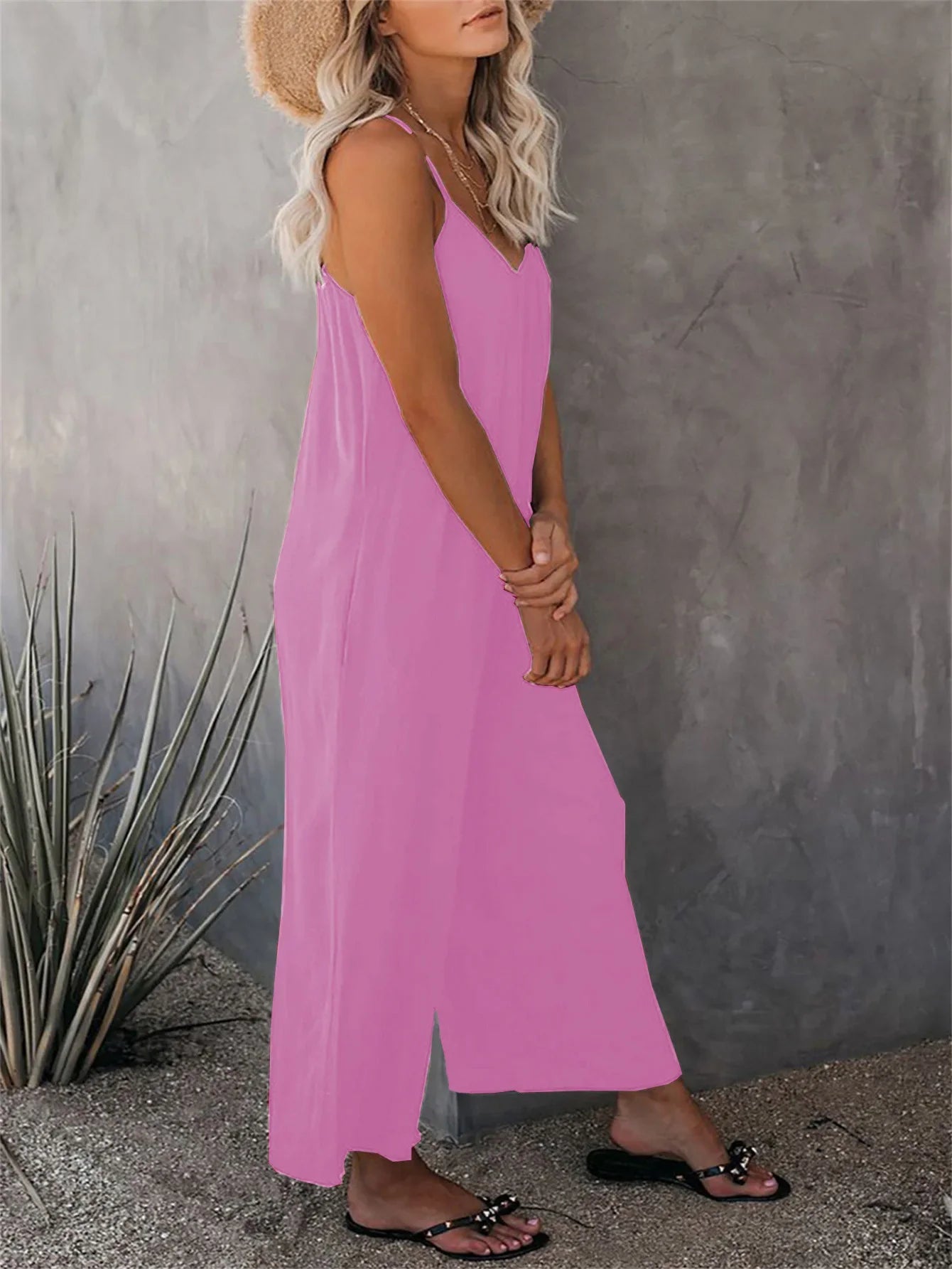 European and American Suspender  Women's 2023 Summer New Foreign Trade Tolid Color Pocket Casual Jumpsuit