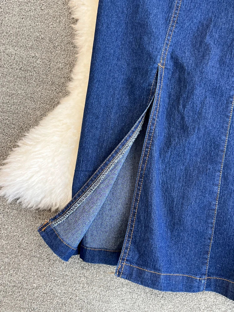 XFPV Women's Sweet Short Denim Dress For Women  Belt Slim Short Sleeved Vestidos Korean Fashion Spring Summer 2025 SM11153