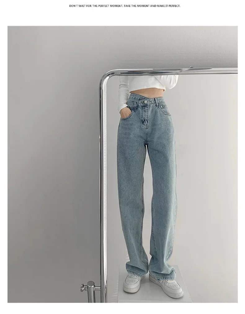 High-waisted Women's Vintage Jeans Loose-fit Straight-leg Slimming Draped Denim Trousers