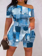 LW Plus Size Two piece set Figure Print Striped Split Pants Set One Shoulder Long Sleeve sexy women suit Streetwear Tracksuit