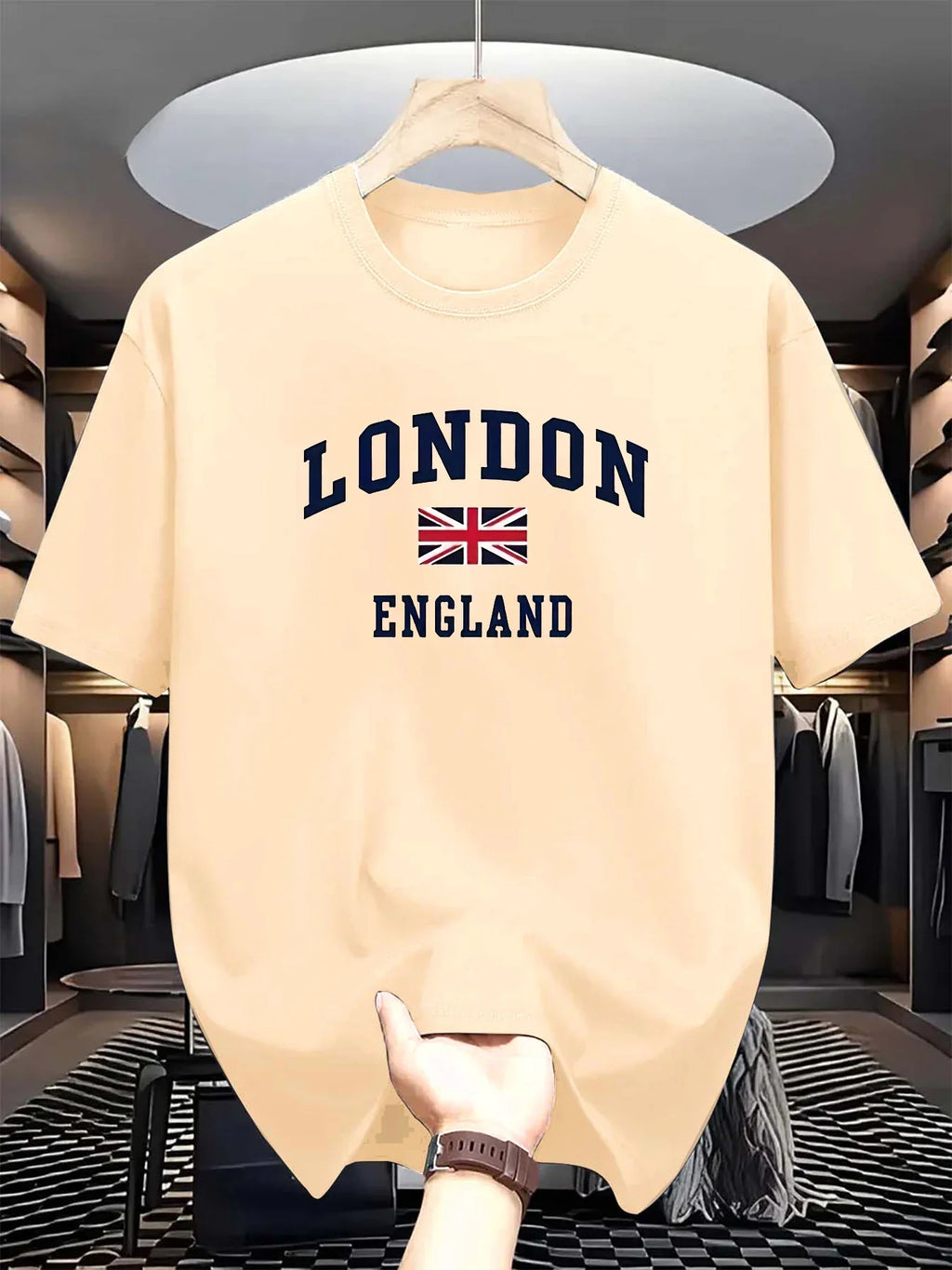 Men's summer 100 cotton fashionable casual loose plus size London England printed sports round neck short sleeved T-shirt top