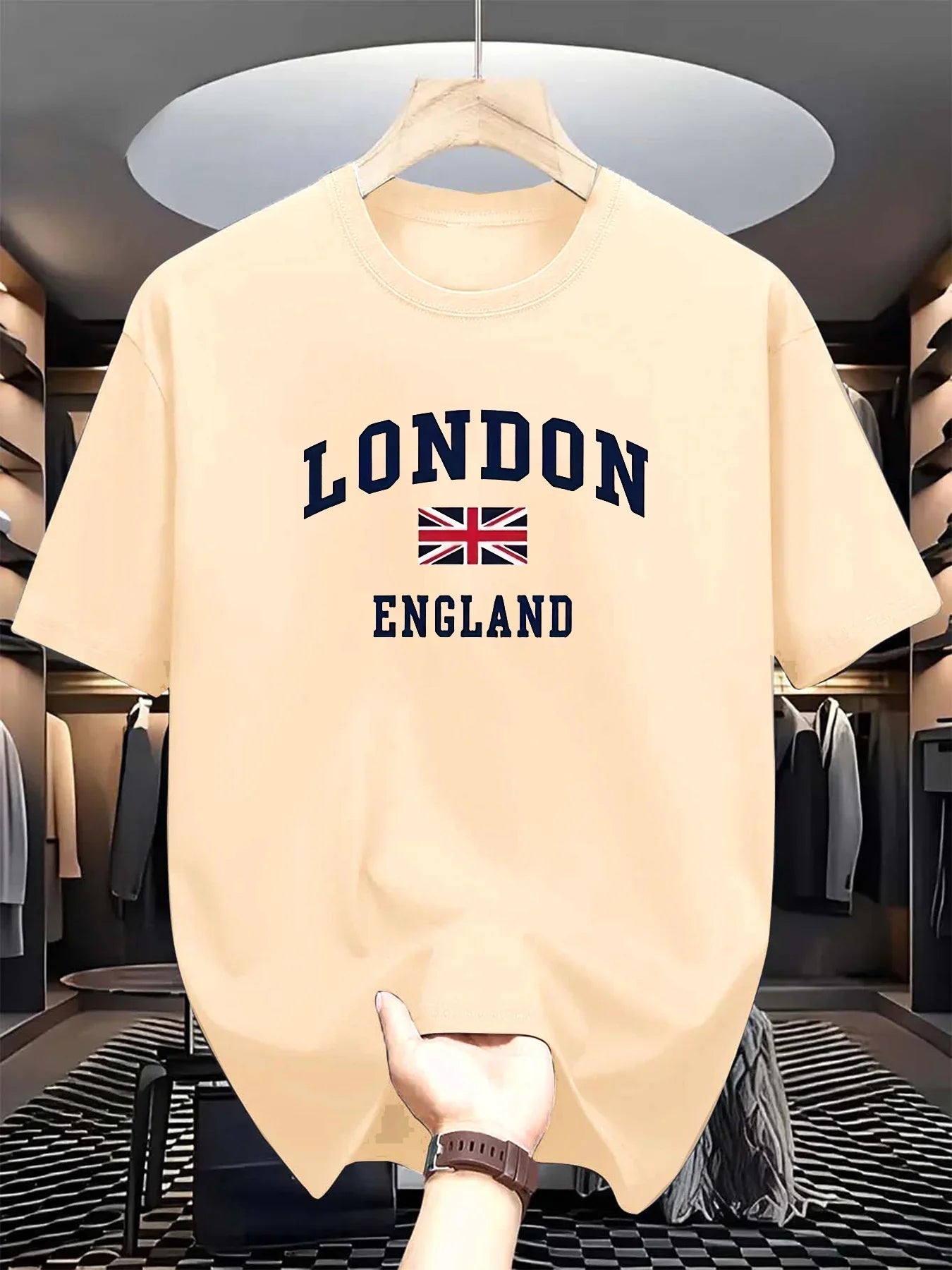 Men's summer 100 cotton fashionable casual loose plus size London England printed sports round neck short sleeved T-shirt top