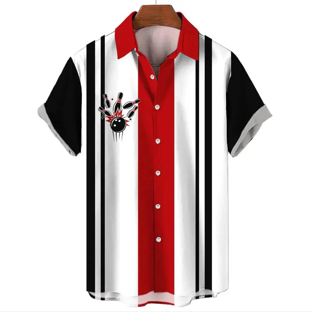 Men's Shirt for men Fashion Bowling Ball Pattern Tops Summer Men's Clothing Short-Sleeved Button Loose Blouse Hawaiian Shirts