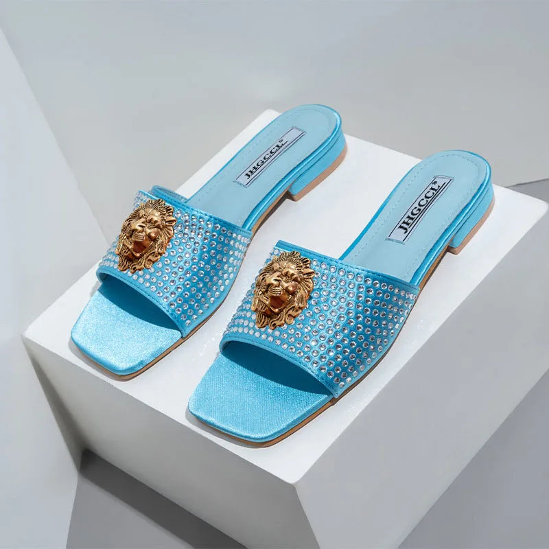 New high heels women's sandals Lion hardware buckl e with summer slippers luxury high heels T15