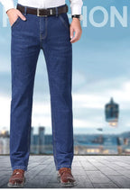 Men's Comfortable Soft Business Casual Denim Trousers Slim Fit Straight Pants Fashion Male Brand Light Luxury Stretch Clothing