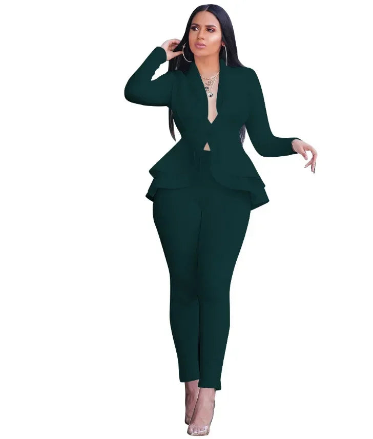 Women's L-XL Plus size Fashionable ruffled edge air layer professional uniform casual set and atmospheric showcasing