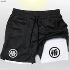 Goku Anime Running Shorts Men Fitness Gym Training 2 in 1 Sports Shorts Quick Dry Workout Jogging Double Deck Shorts