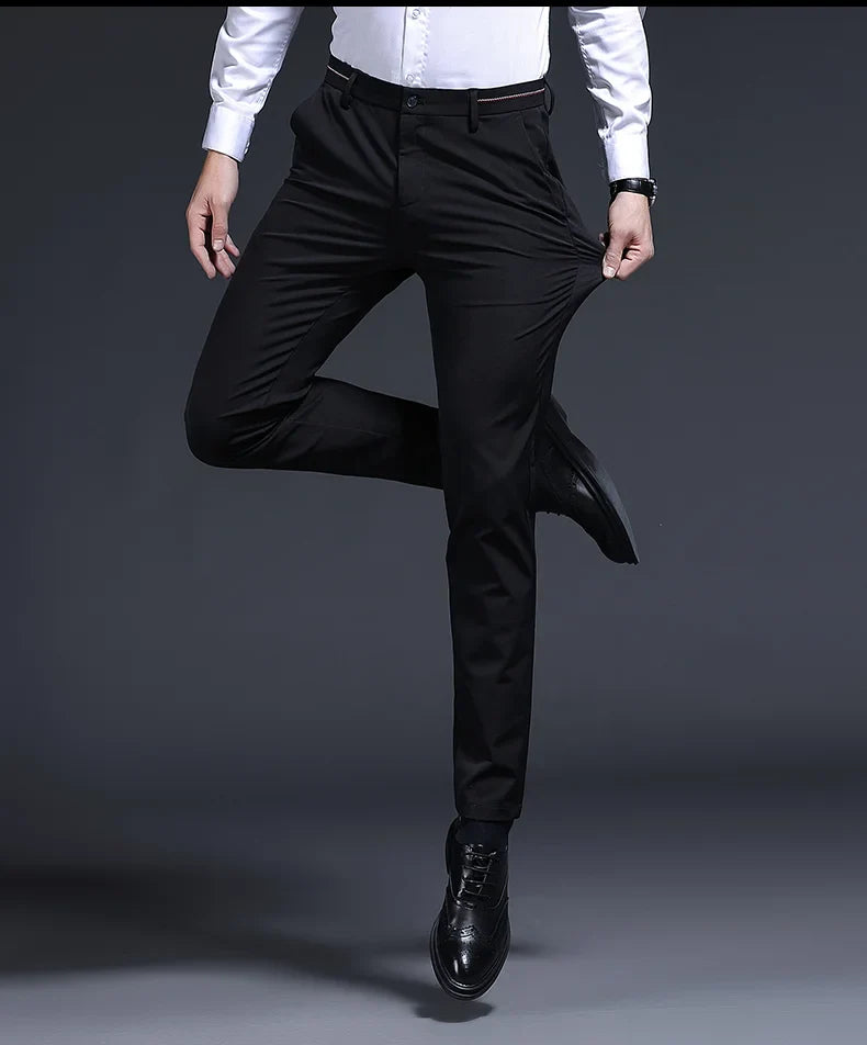 Top Grade Flat Waist Milk Shreds Business New Brand Casual Office Fashion Long Straight Pants Men Trousers Mens Clothes 2025