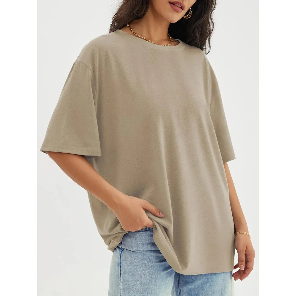 Womens Oversized T Shirts Loose Fit Crewneck Short Sleeve Tops Summer Casual Blouse Y2K 2025 Basic Tee Beach