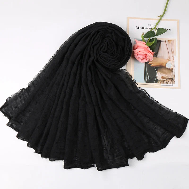 Dot Pom Pom Cotton Hijab Scarves Women Muslim Shawls Big Size Headscarf Wraps Solid Headbands Turbans Bandana Foulard Bufandas