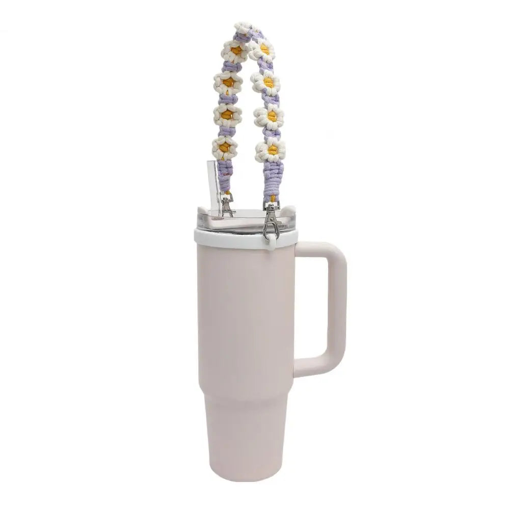 Water Bottle Handle Strap Handmade Flower 16-40oz Tumbler Silicone Safety Ring Cotton Rope Flower Durable Water Bottle Strap
