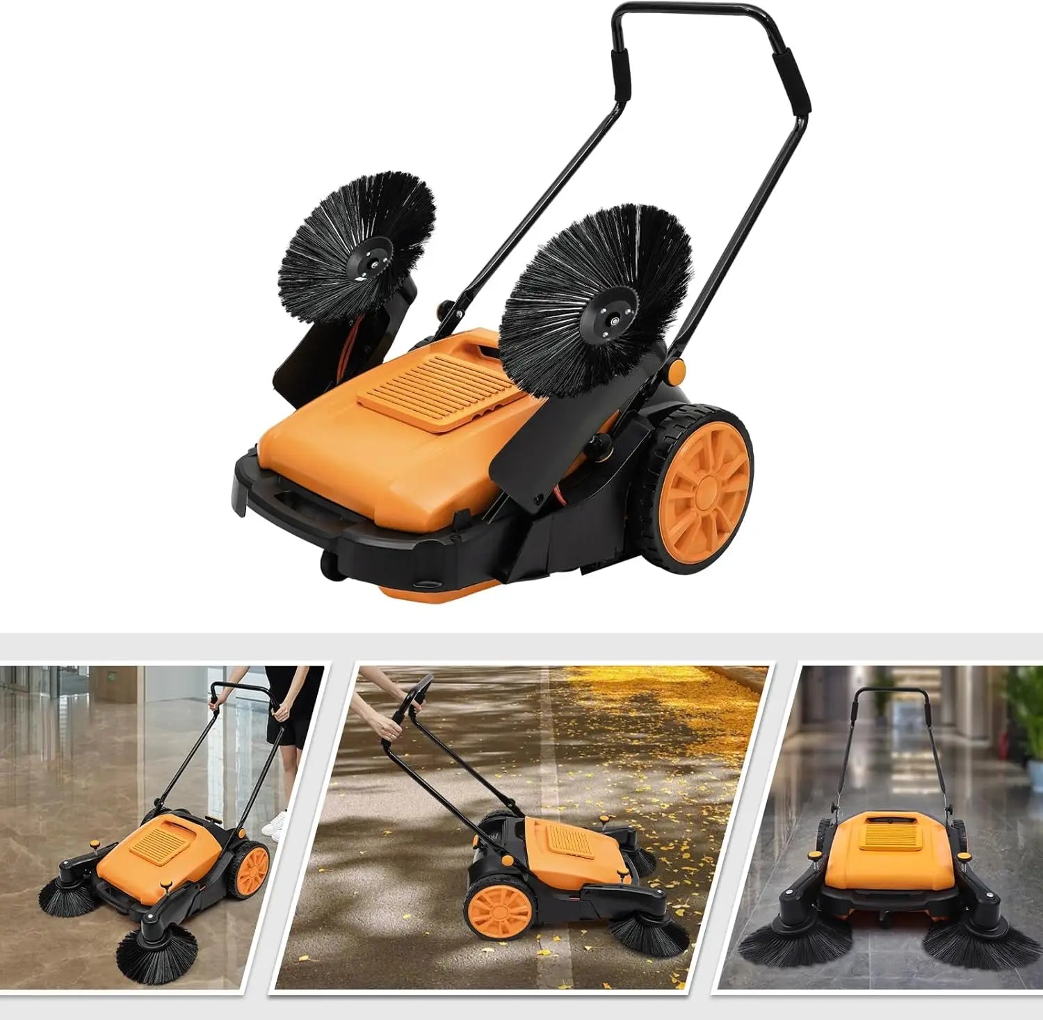 Walk-Behind Sweeper 41.34" Sweeping Width Manual Hand Push Sweeper Hand Push Sweeper Floor Sweeper Angle & Height Adjustable Out